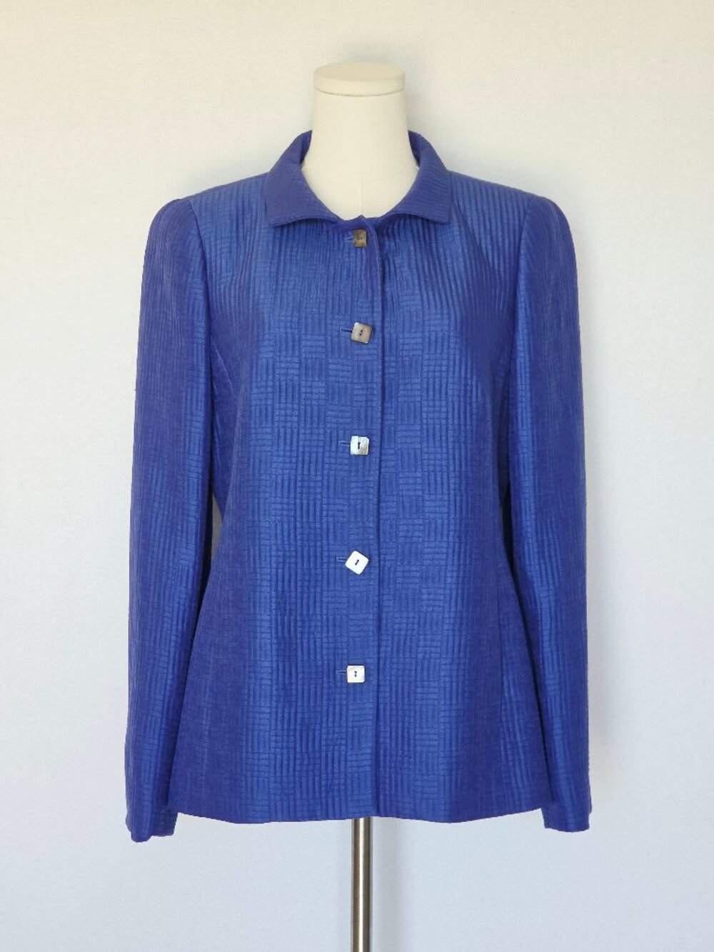 Nina McLemore USA Silk Cotton Textured Blazer Jacket Button Pocket Purple Blue